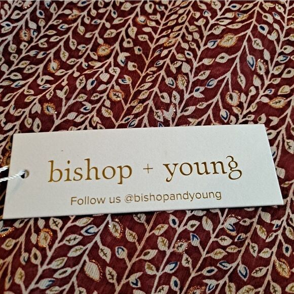 NEW BISHOP + YOUNG women's Thea Ruffle Blouse Lotus Lurex Print Small - Picture 7 of 8